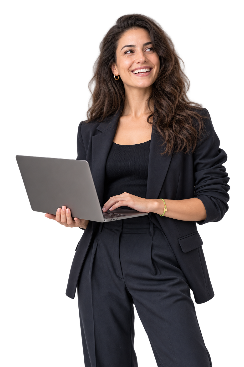 A happy ecommerce founder holding her laptop