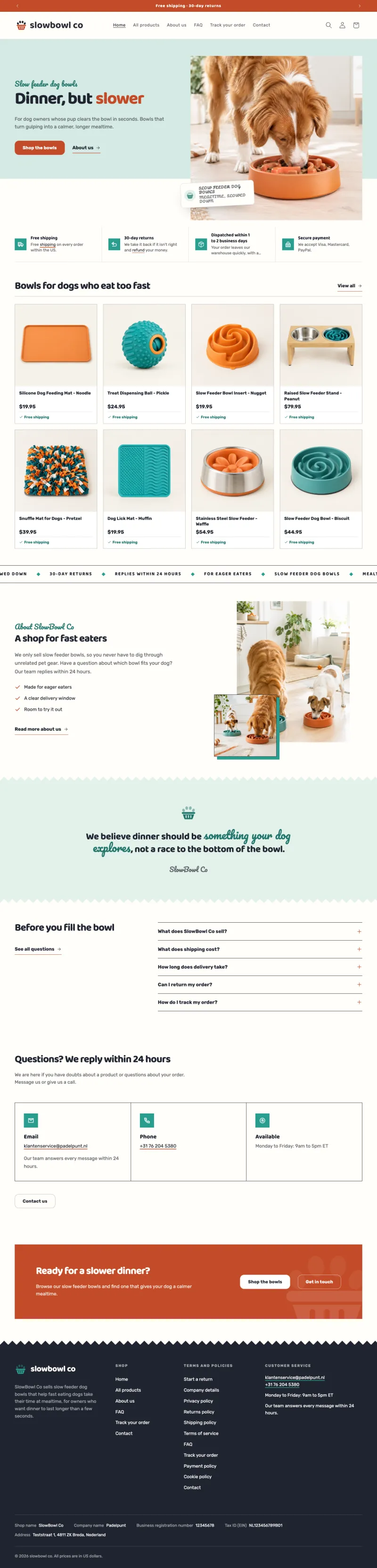 Full homepage of SlowBowl Co
