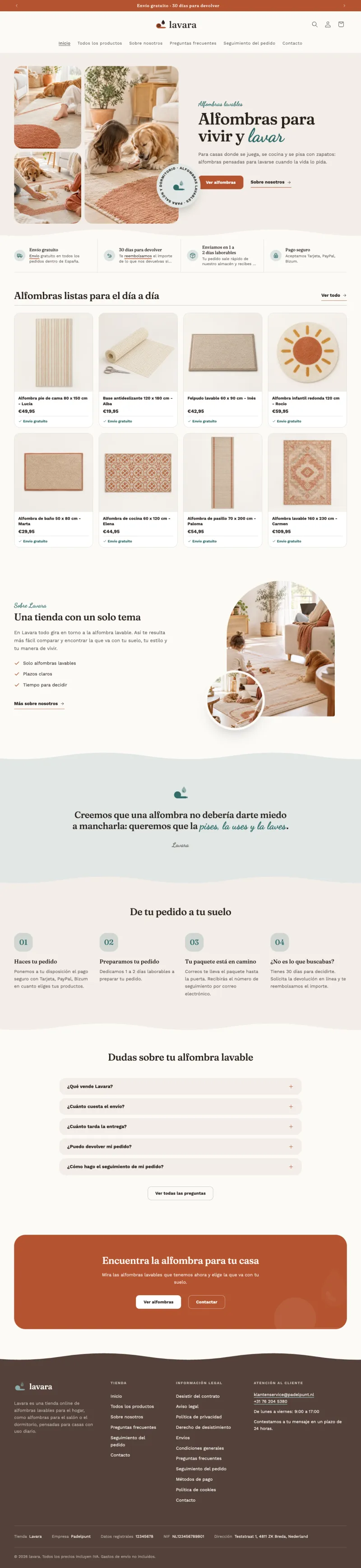 Página de inicio completa de Lavara