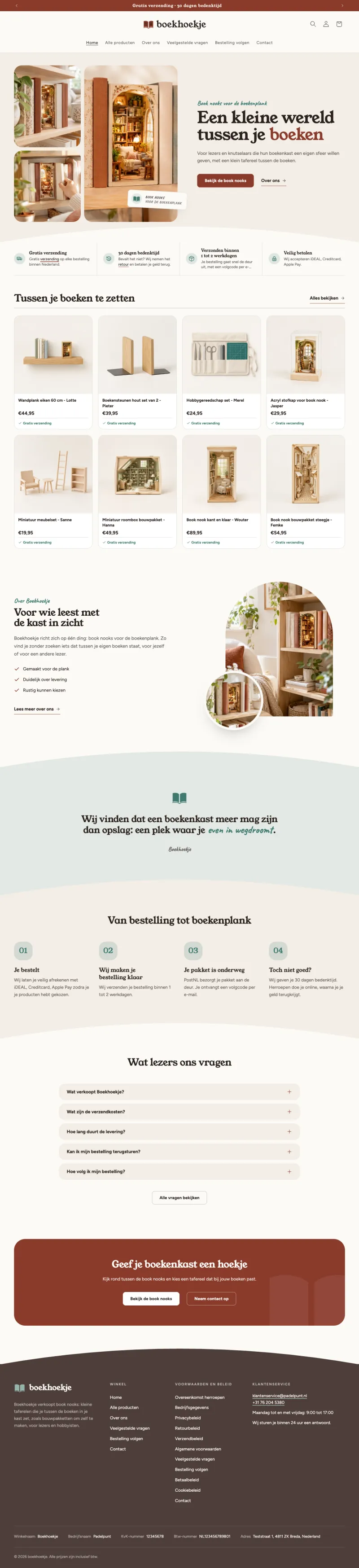 Homepage van Boekhoekje, een winkel gebouwd met Mercify